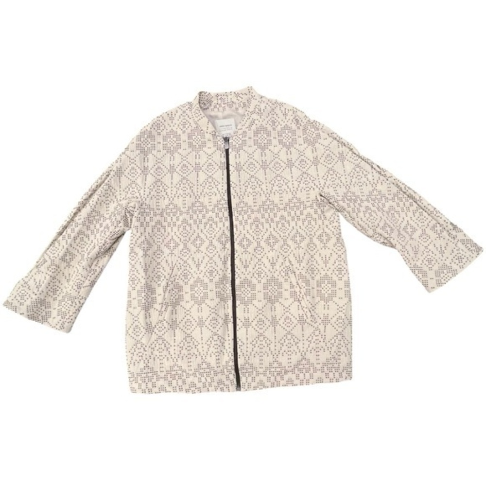 Women's Zara Jacket Ivory Black Textured Print Medium City Southwestern‎ Zip Up